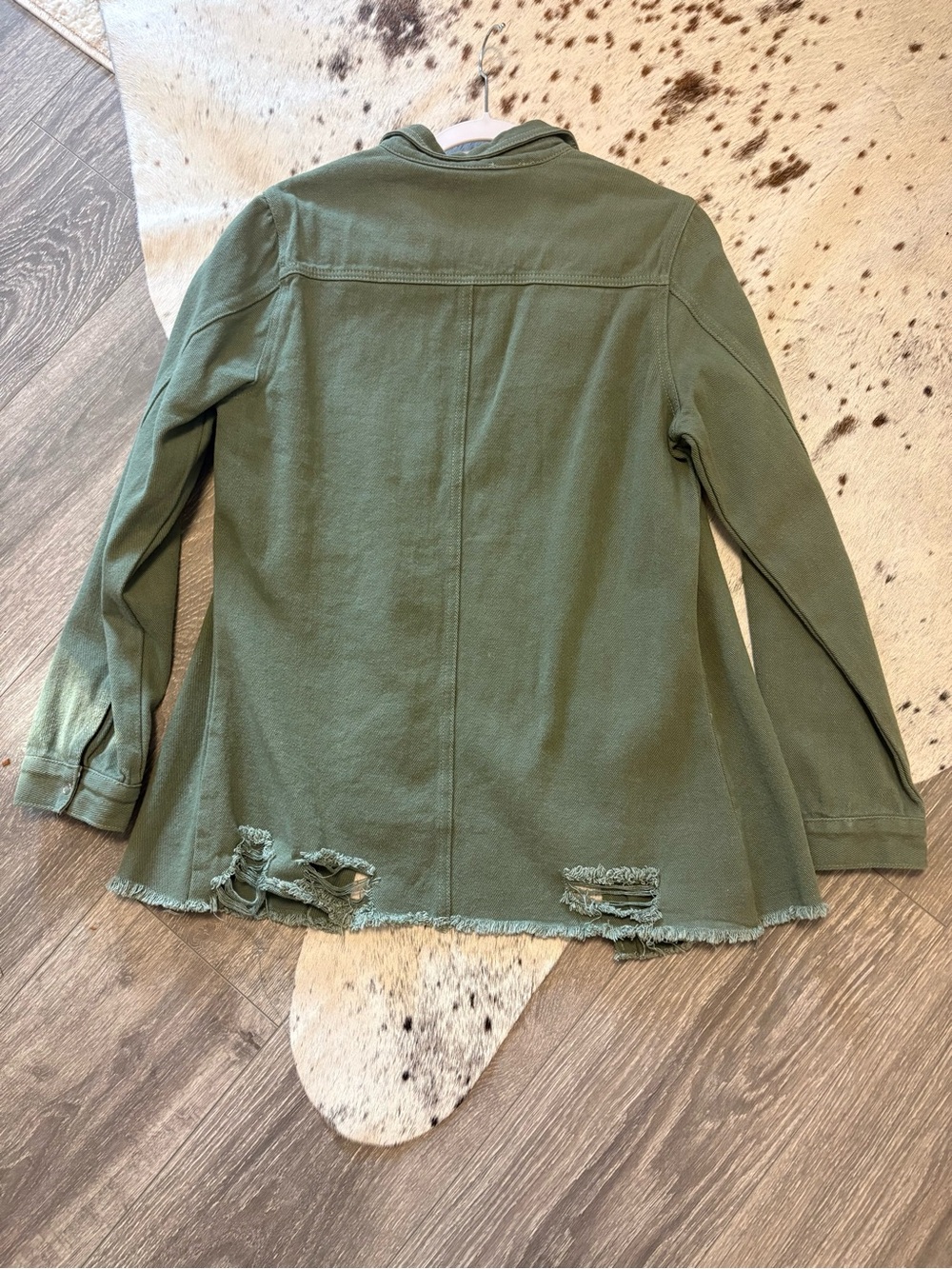 Distressed Olive Green Button-Up Jacket - Picture 2 of 2